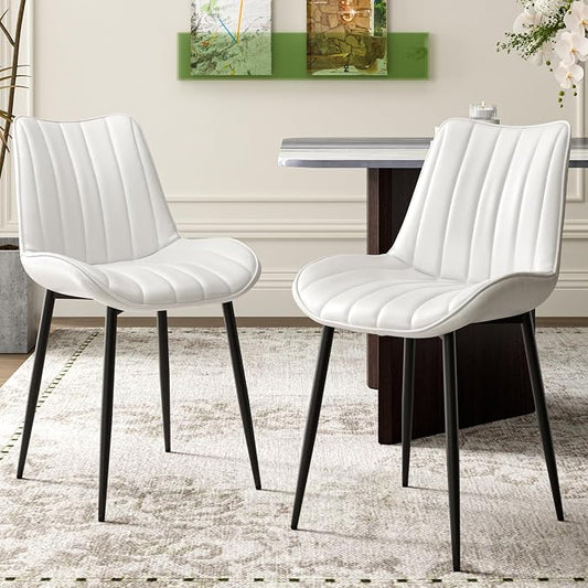 VECELO Dining Chairs Set of 2, Vegan Leather Fabric & Metal Frame, Mordern Style for Kitchen, Living Room,Offcie, White