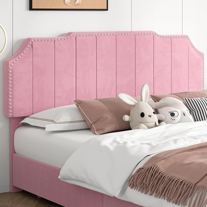 VECELO Queen Velvet Upholstered Platform Bed Frame with 4 Rollers Storage Drawers,Queen Size Bed with Tufted Height Adjustable Headboard,Wooden Slats/No Box Spring Needed/Easy Assembly