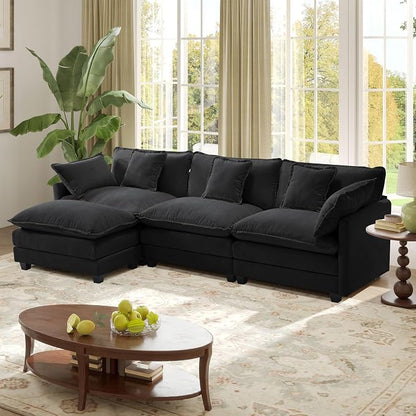 113.4" Modular Sectional Sofa,L Shaped Couch for Living Room,Modern Deep Seat Sofa 3 Seater Chenille Fabric Comfy Cloud Couches with Throw Pillows & Movable Ottoman
