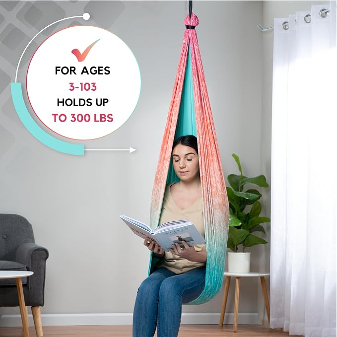 Indoor Sensory Swing for Kids or Outdoor – Holds 300lbs, Double-Layer, & 360° Swivel, Calming Compression Therapy Swing Hammock for Kids & Adults with All Hardware – Sensory-Motor Toys & Gifts
