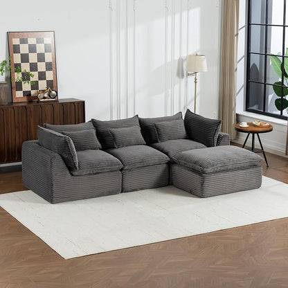 Boneless Couch Sectional Sofas Cloud Couches for Living Room | 102.3'' Modern Modular Cloud Sofa with Pillows and Ottoman for Bedroom