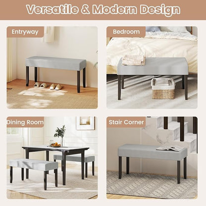 Giantex 2-Pack Upholstered Entryway Bench with Padded Seat & Solid Rubber Wood Legs, Load 400Lbs, Indoor Velvet Dining Bench for Living Room, Kitchen, End of Bed, Hallway