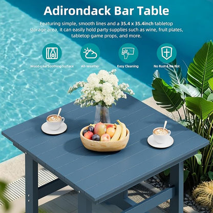 Shintenchi 5 Pieces Outdoor Dining Set,HDPE Outdoor Table and Chairs Set for 4,All Weather Patio Furniture Sets,Modern Wooden Textured Dining Sets for Backyard,Garden,Blue