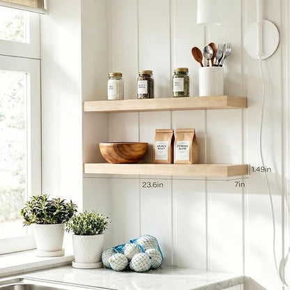 Bathroom Floating Shelves for Wall-23.6'' Wall Mounted Shelves Over Toilet Farmhouse Home Decor Display Bookshelf,Set of 2,Oak