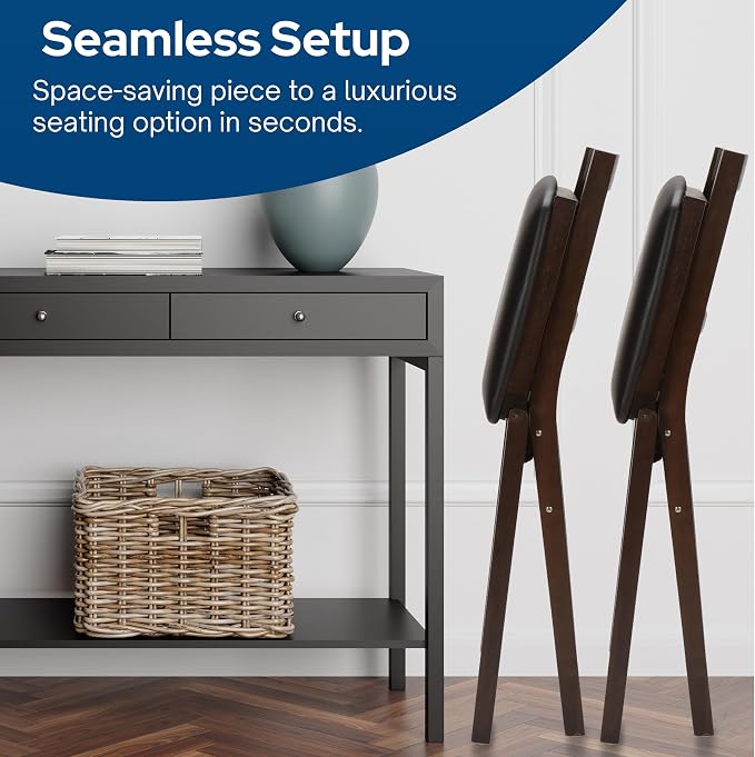 Stakmore Solid Wood Dining Table Counter Stools Set - Bonded Leather Padded Upholstered Seat & Steel Folding Mechanism, Espresso