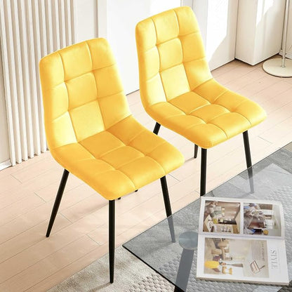 NORDICANA Yellow Velvet Dining Chairs Set of 4, Upholstered Tufted Kitchen Chairs, Comfortable Seat, Metal Leg, Easy Assembly