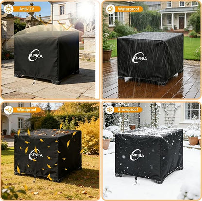 Kipiea Square Fire Pit Cover, Upgraded 600D Strong Tear Resistant, 40" L x 40" W x 24" H Super Waterproof Fire Pit Table Cover, UPF 50+ Outdoor Firepit Cover Square Fading Resistant