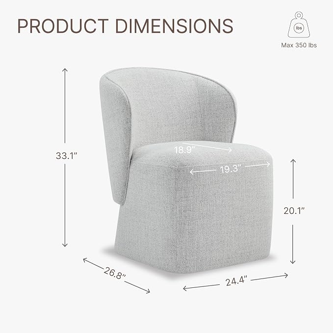 KISLOT Upholstered Dining Chairs with Wheels, No Assembly Stain Resistant Fabric Modern Barrel Armchair with Casters, Dining Room Chairs for Kitchen Living Room Bedroom, Light Grey, Set of 2