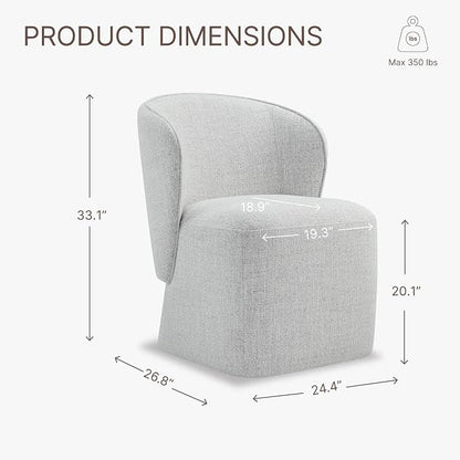 KISLOT Upholstered Dining Chairs with Wheels, No Assembly Stain Resistant Fabric Modern Barrel Armchair with Casters, Dining Room Chairs for Kitchen Living Room Bedroom, Light Grey, Set of 2