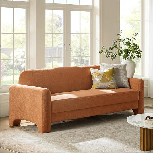 HULALA HOME 84" Modern Curved Sofa, 3 Seater Sofa for Living Room, Orange