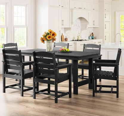 SERWALL Patio Dining Table Sets 5-Piece, Outdoor HDPE Dining Furniture Set with Umbrella Hole Cut-Out Table and 4 Chairs, All Weather Dining Set for Lawn, Garden, Backyard, Poolside, Black