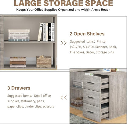 HSH L Shaped Office Desk with Drawers Shelves 55-76 Inch, Corner Computer Desk with Storage 360 Rotating Long for Work, Executive, Study, Writing, Teacher, Bedroom Modern Gaming Table, Light Grey
