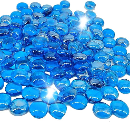 5 Pound Fire Pit Glass 3/4 Inch Reflective Round Fire Glass Drops Beads Rocks for Natural or Propane Fire Pit and Landscaping Pacific Blue
