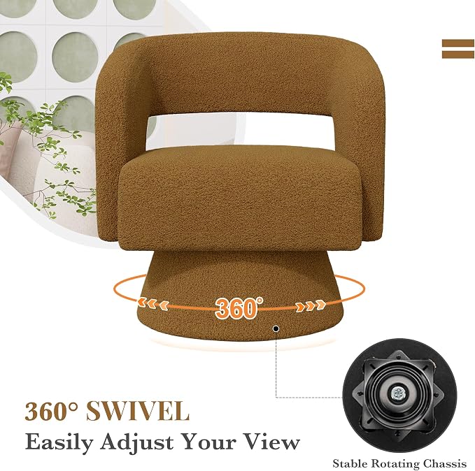 Luxanimarion Swivel Barrel Accent Chair,Oversized Teddy Upholstered Round Swivel Chair,Modern Luxury 360 Degree Living Room Vanity Chair for Bedroom Office,Browm,2PCS