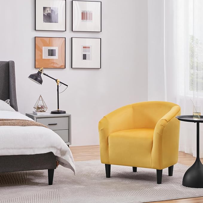 Topeakmart Accent Chair, Club Arm Chair with Velvet Upholstery and Sturdy Legs, for Bedroom/Living Room/Home Bar, 2PCS, Yellow