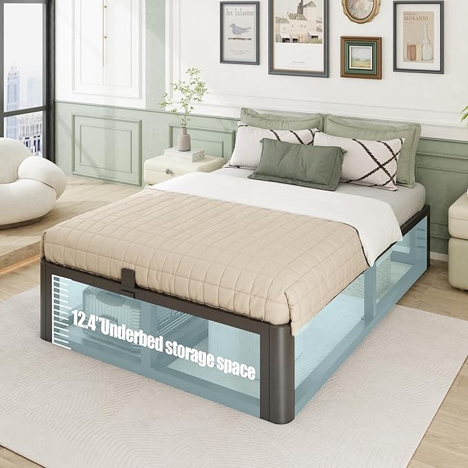 Bilily Metal Heavy Duty 14 inch Full Bed Frame with Rounded Corner and Headboard Hole Mattress Retainers 3500 LBS No Box Spring Needed Platform Noise Free Easy Assembly