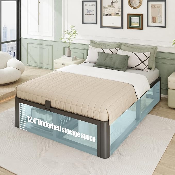 Bilily Metal Heavy Duty 14 inch California King Bed Frame with Rounded Corner and Headboard Hole Mattress Retainers 3500 LBS No Box Spring Needed Platform Noise Free Easy Assembly