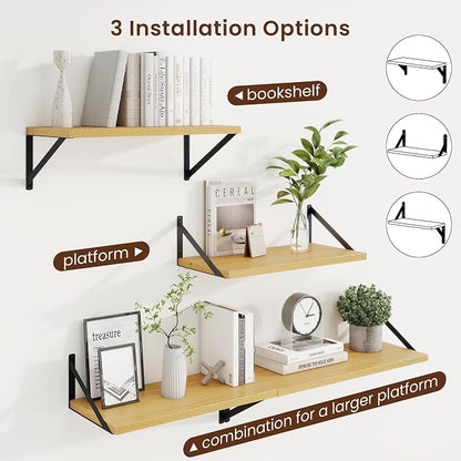Axeman Deep Floating Shelves | 20 Inch Oak Wall Shelves Set of 2 | 10 Inch Deep Rustic Wood Shelves for Wall | 20'' W x 10''D Oak Shelves for Living Room Bathroom Kitchen