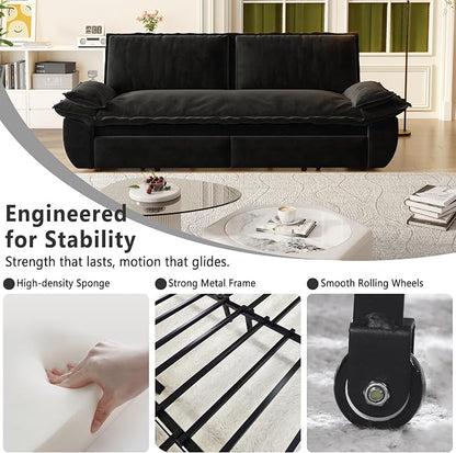 70.1" Sofa Bed Queen Size, Pull Out Couch Bed, 3-in-1 Convertible Sleeper Sofa with Cushion Armrest, Modern Velvet Futon Couch for Living Room, Small Space, Apartment, Bedroom, Black