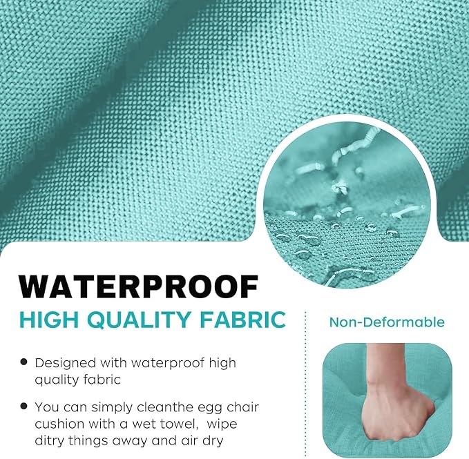 Egg Chair Cushion Replacement, Waterproof Thicken Hanging Egg Swing Chair Cushion for Outdoor Furniture, Wicker Rattan Hammock Basket Cushion with Headrest Pillow 47x31.5x4.7 inch(Teal)