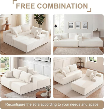 Hobestluk Modular Sectional Sofa Couches L-Shape Couch 3 Seat Modular Sofa Memory Foam Sectional Couches for Living Room, Cloud Couch with Oversized Chaise (White Smooth, 96", Right Hand Facing)