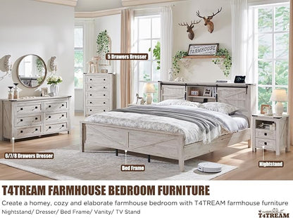 T4TREAM 54" Wide Farmhouse 6-Drawer Dresser for Bedroom, Antique Brush White