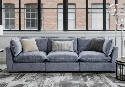 Iroomy Modular Sectional Sofa, Oversized Chenille Cloud Couch, Deep Comfy Seat, 3-Seater Sofas Couches for Living Room, Dusty Blue