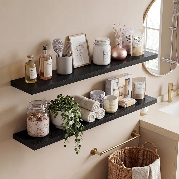 Vivelove 40 Inches Floating Shelves Wall Mounted, 10" Deep Wall Shelves for Bedroom, Bathroom, Living Room, Kitchen, Office, Home Decor, Modern Shelf, Set of 2, Black, 40x10.2x1.5