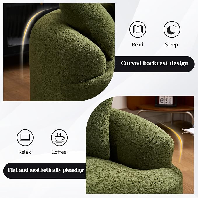 65" Curved Loveseat for Small Spaces,Boneless Loveseat Sofa,Wood Grain Chenille Fabric, No Installation Requirement, Curved Sofa Couch for Apartment,Living Room,Office (Green, 65")