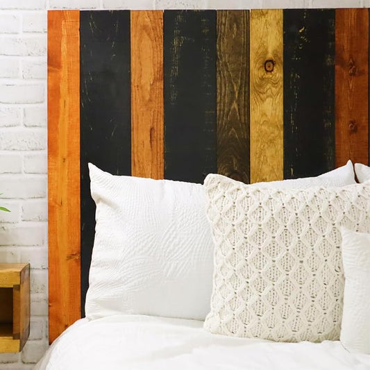 Barn Walls Cabin Mix Signature Design, Multicolored Solid Wood Headboard, Floating Panels, Wall Mount, Adjustable Height, Easy Assembly, Twin Size