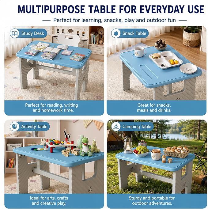 UNICOO Kids Folding Table, Toddler Activity Table for Study, Snack, Art Craft and Play, Portable Plastic Children's Table for Small Spaces, Home and Playroom
