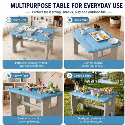 UNICOO Kids Folding Table, Toddler Activity Table for Study, Snack, Art Craft and Play, Portable Plastic Children's Table for Small Spaces, Home and Playroom