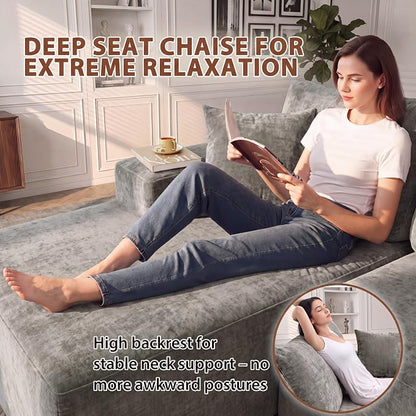 Homall 110" Boneless Sectional Couch, Modular Sectional Sofa L-Shape Couch with Deep Seat, Cloud Comfy Boneless Couch for Living Room, No Assembly Required (Chenille, Grey)