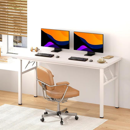 Need Office Computer Desk - 54.3L Sturdy and Heavy Duty Folding Laptop Table,Writing Table/Home Office Desk/Sewing Table,No Assembly Required (White & White Frame)