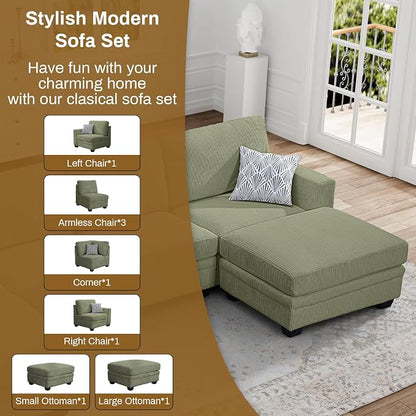 Legend Vansen Oversized Modular Sectional Sofa,8 Seat U Shaped Couch with Ottoman,Corduroy Sofa with Deep Seat,Convertible Large Sectional Couches for Living Room(Olive, U-8)