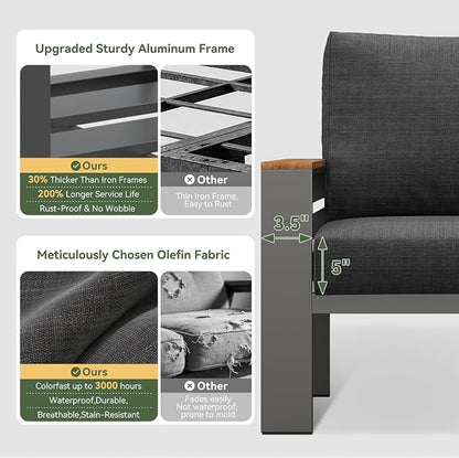 Aoxun Patio Furniture Set, 4 Piece Aluminum Patio Sets with 5" Thicken & Washable Cushion, Waterproof Outdoor Furniture with Coffee Table, Outdoor Couch Sectional for Backyard, Porch and Garden