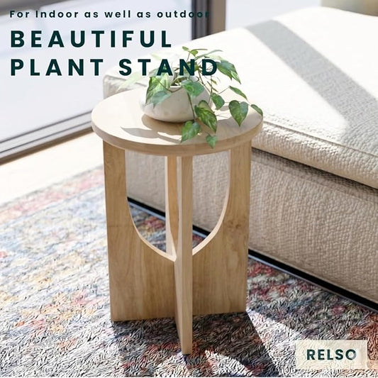 Relso Stupa Solid Wood End Table - 22" Tall Round Side Table, Natural Finish, Handcrafted, Effortless Assembly, Modern Look, Compact for Living Room or Bedroom, Space-Conscious Decor for Small Areas