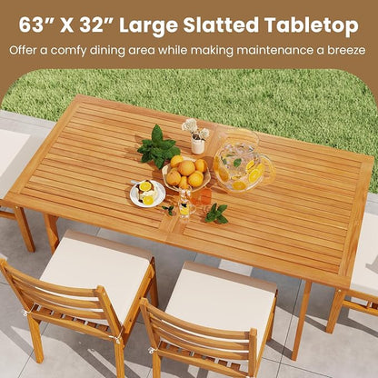 Tangkula 3 Pieces Patio Dining Set, Acacia Wood Space Saving Outdoor Rectangular Picnic Table with 1.97” Umbrella Hole and 2 Benches, for Yard, Garden and Poolside