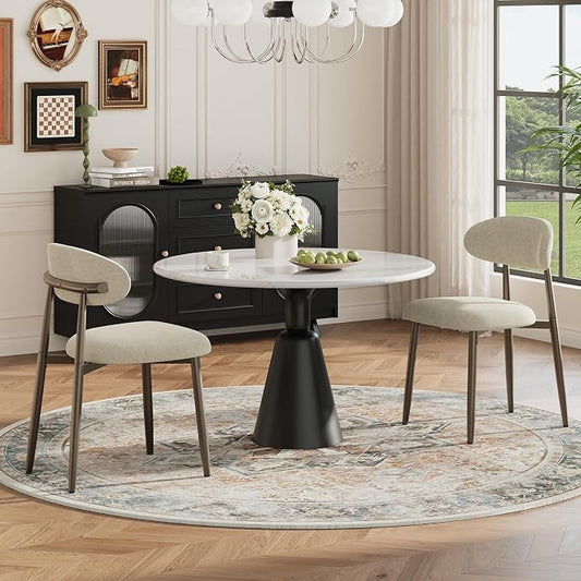 MALOL Dining Chairs Set of 2, Upholstered Kitchen & Dining Room Chairs with Curved Back and Bronze Metal Legs, Comfortable Modern Dining Side Chairs for Dining Room, Kitchen, Camel