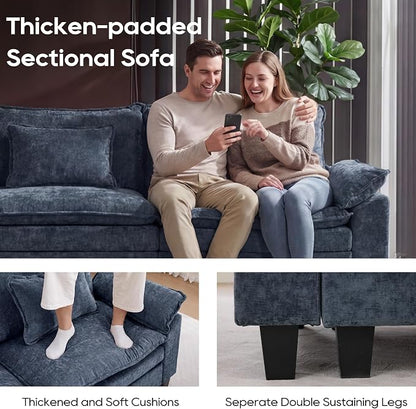 URRED Oversized Modular Sectional Sofa, 87" L Shaped Modern Comfy Cloud Couch with Movable Ottoman & Pillows, Deep Seat Couches for Living Room, Bedroom or Apartment (Chenille Blue, 87" L Shaped)