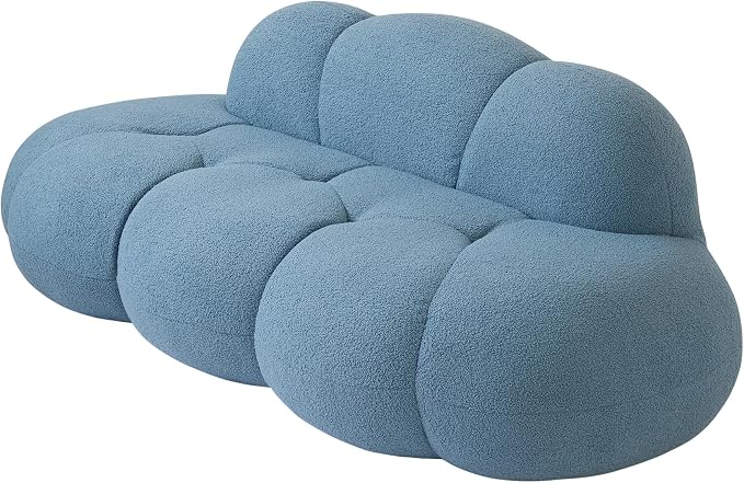 JACH 3 Seater Cloud Sofa for Living Room, Modern Sherpa Upholstered Couch, Minimalist Leisure Sofa, Comfy Cloud Couch for Apartment, Small Space, No Assembly Required (Blue)