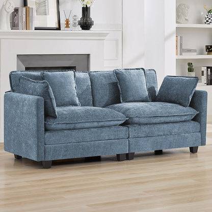 76" Cloud Loveseat Sofa, Modular Sectional Couch with Deep Seats and Double-Layer Thick Cushions, Chenille Upholstered 2-Seat Sofa for Living Room Apartment, Blue