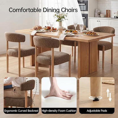 VKNOW Wooden Dining Chairs Set of 2 with Curved Open Back, Dark Brown | Natural Rubberwood Legs, Soft Chenille Fabric, Thickened Cushion, For Adults and Family, Dining Room, Kitchen, No Wobble