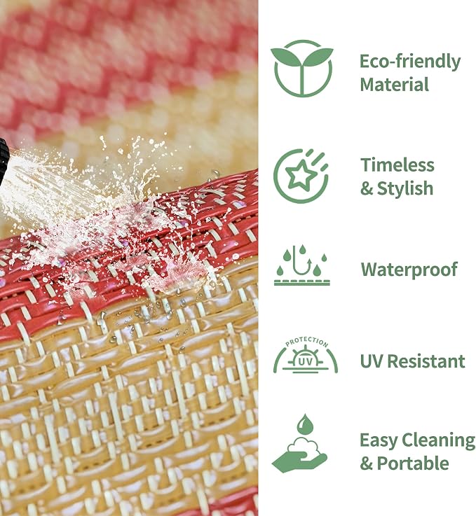 GENIMO Outdoor Rug for Patio Clearance, 6'x9' Reversible Plastic Straw Rugs, Lightweight Waterproof RV Camping Mat for Camper, Balcony, Deck, Backyard, Picnic, Orange