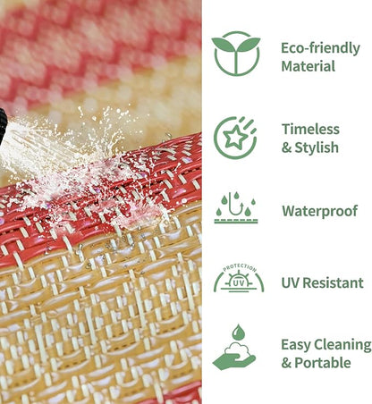 GENIMO Outdoor Rug for Patio Clearance, 6'x9' Reversible Plastic Straw Rugs, Lightweight Waterproof RV Camping Mat for Camper, Balcony, Deck, Backyard, Picnic, Orange