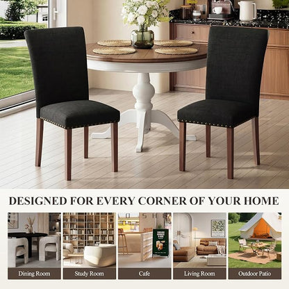 MALOL Dining Chairs Set of 6, High Back Dining Chair with Wood Legs and Nailhead Trim, Modern Padded Kitchen Room Chairs for Dining Room/Restaurant, Black
