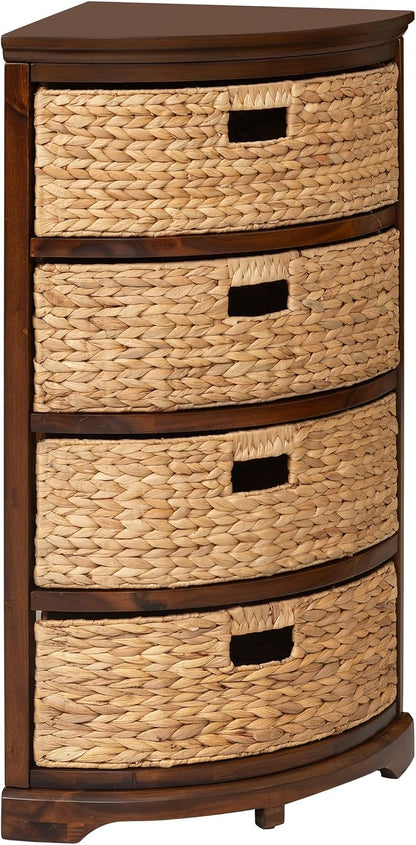 eHemco Hampton Meadows 4 Tier X-Side Corner Table, Walnut | Storage Cabinet, 4 Wicker Baskets