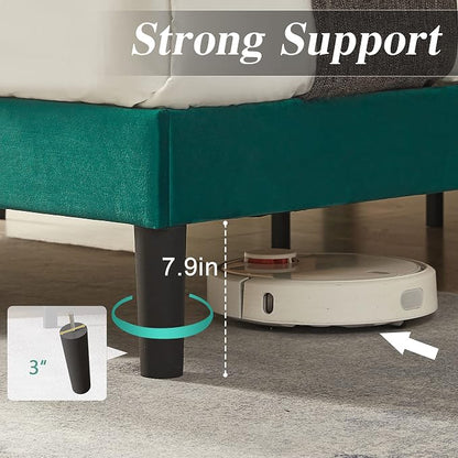 VECELO Full Size Bed Frame with Upholstered Headboard, Heavy-Duty Bedframe with Wooden Slats & Steel Framework, Easy Assembly, Dark Green