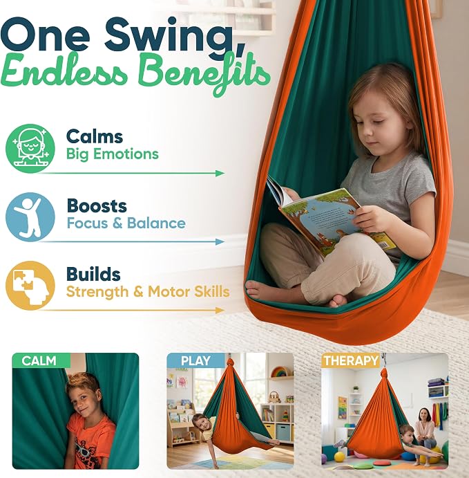 Sensory Swing for Kids Indoor Outdoor - Calming Cocoon Therapy Swing, Holds 300lbs - Hug-Like Sensory Hammock with 360° Swivel Hardware for Autism, ADHD, SPD Support