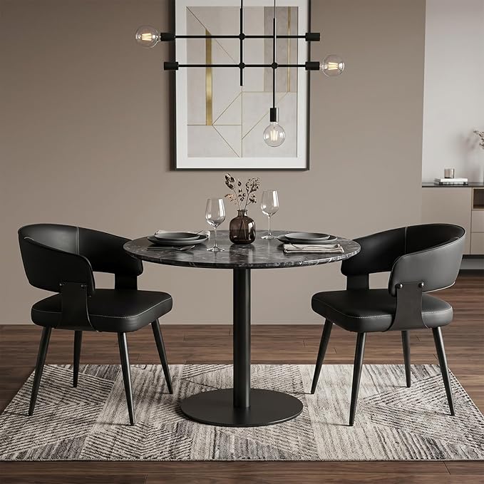 Dining Chairs Set of 2, Modern Upholstered Faux Leather Kitchen Chairs with Curved Back, Easy to Assemble & Clean for Dining Room, Restaurant, Cafe, Black